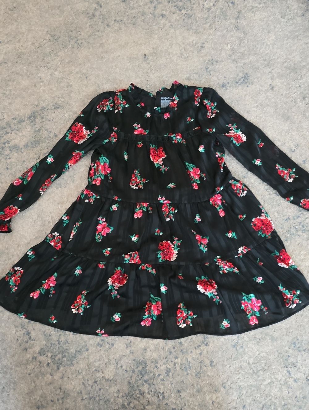 Cat & Jack Black Floral Tiered Girl's Dress with Red Accents